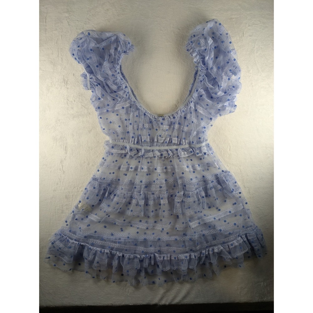 NWT For Love & Lemons Lace Mini Dress Polka Dot Ruffle Party Puff Sleeve M - Picture 11 of 14